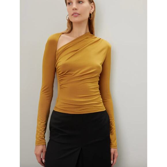 LaPointe Shirt Womens 8 Yellow Jersey Ruched Top Stretch Asymmetrical - Picture 1 of 11